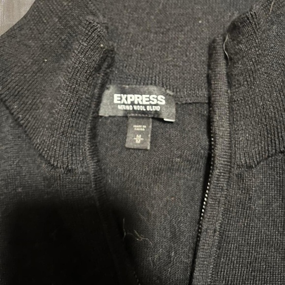 Express Merino Wool Blend Quarter Zip Sweater Men’s Medium Black Stripe Pullover - Picture 4 of 4